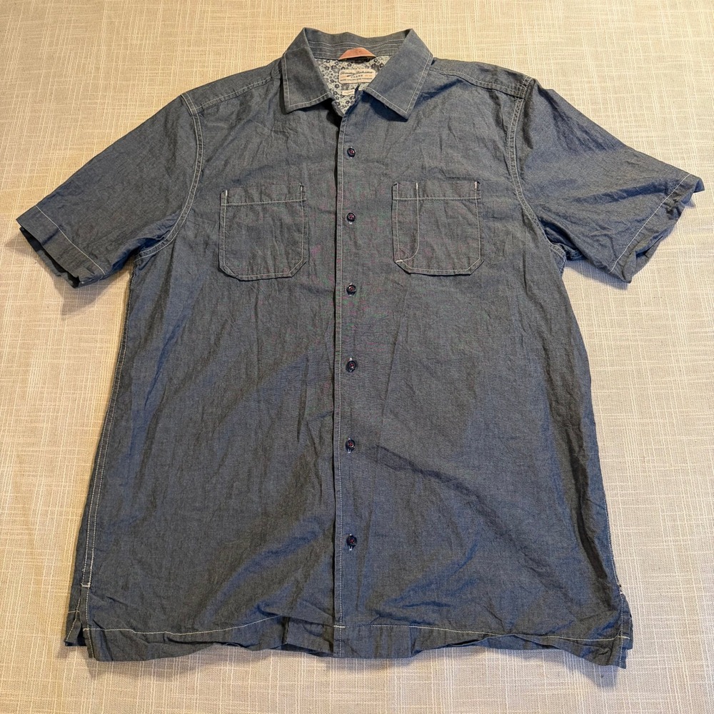 Tommy Bahama Jeans Mens Large Island Modern Fit Blue Chambray Button Down Shirt